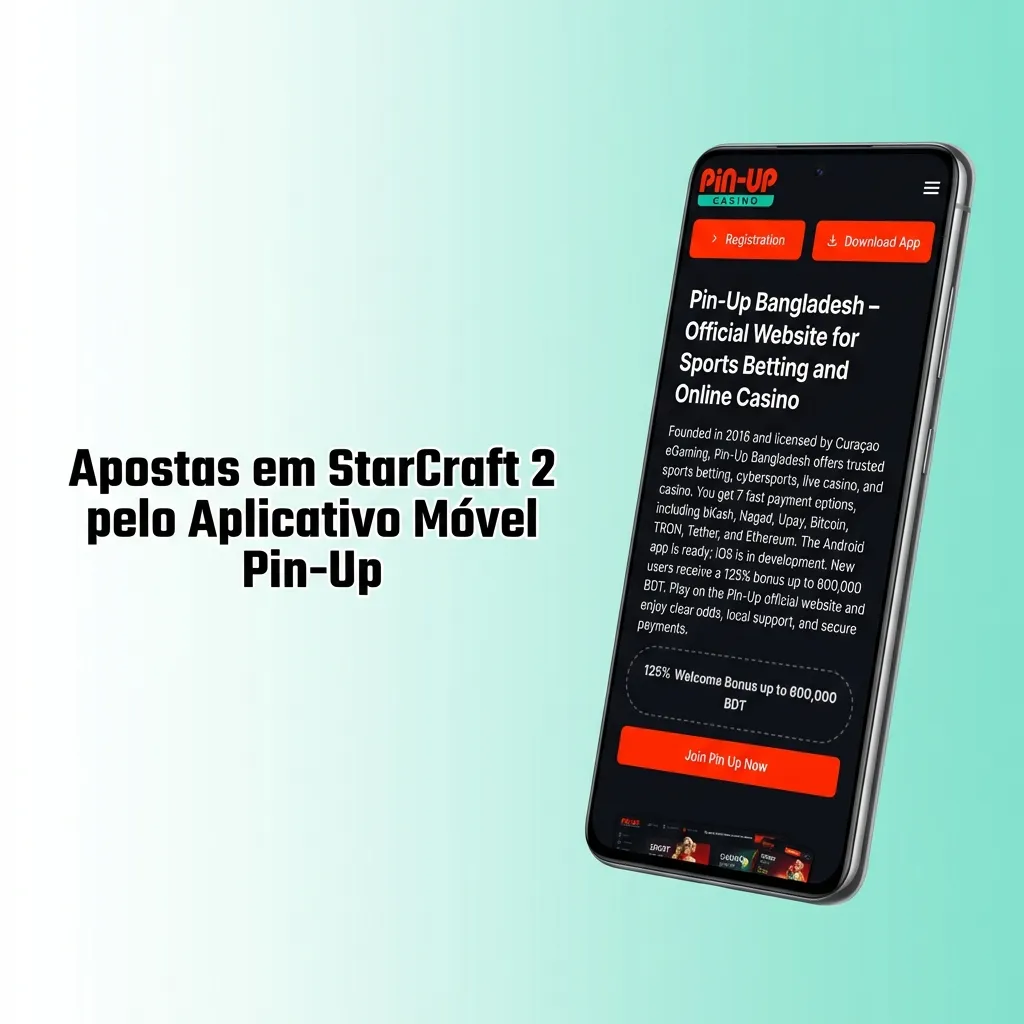 Pin-Up mobile app interface showing StarCraft 2 betting options and live match notifications on smartphone screen