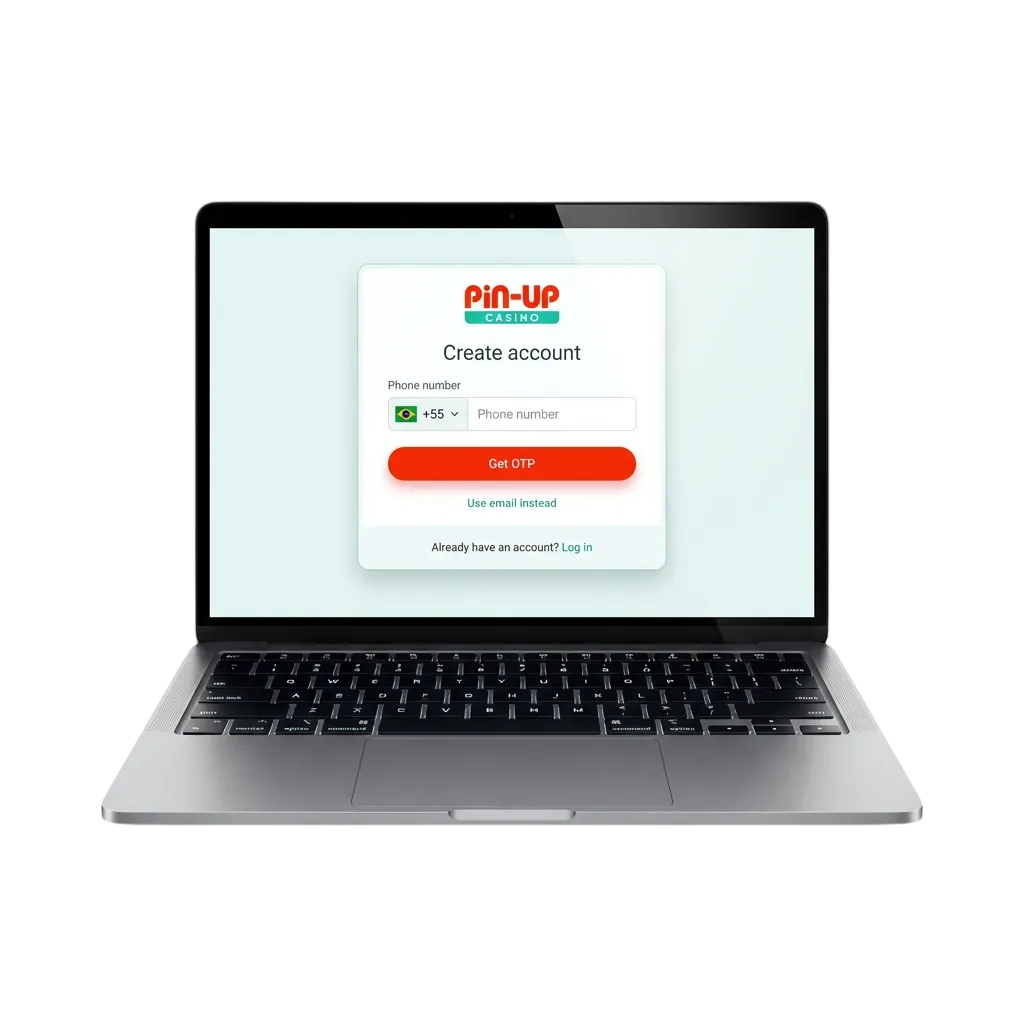 Pin-Up Brazil registration, login and account verification interface for casino games and sports betting access