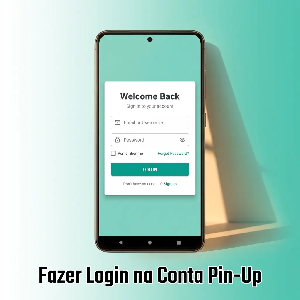 Tela de login da conta Pin-Up com campos para credenciais e botão de entrada para acessar saldo e bônus