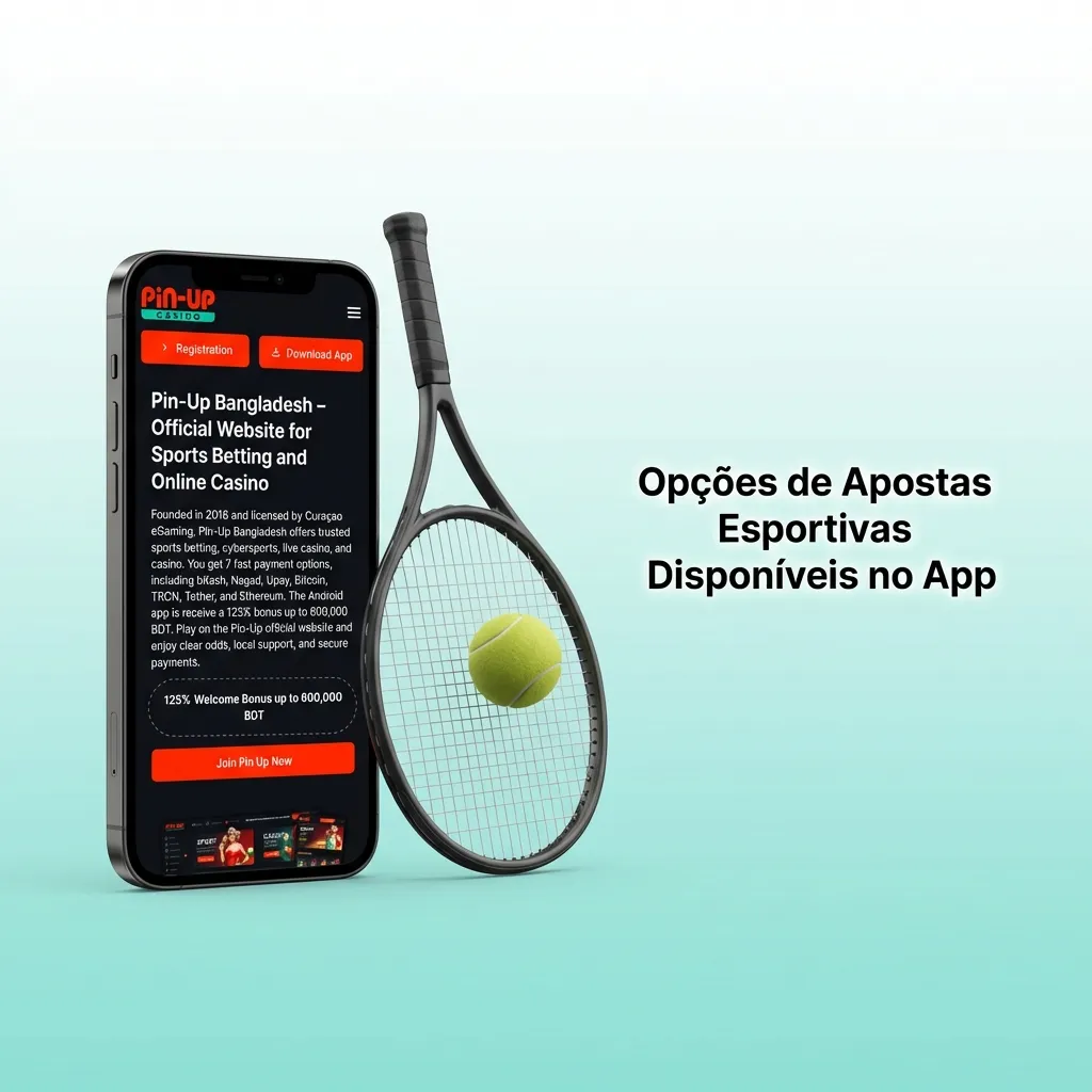 Pin-Up app displaying sports betting options including soccer, basketball, tennis, MMA, e-sports and more