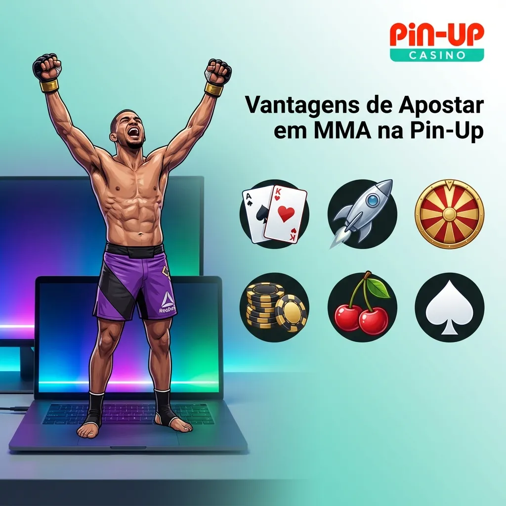 MMA fighter in octagon with Pin-Up betting platform odds displayed on screen showing live UFC match statistics